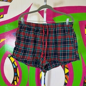 Sleep Chic Plaid Flannel Shorts - Black, Red, and Green. Size Large.